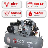 Hava Kompresörü Pistonlu 100lt 2 Kafa 8 Bar 2 Hp GP100