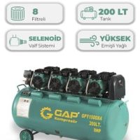 Hava Kompresörü Yüksek Emişli Yağsız Teknoloji 200 lt Gpy1500x4